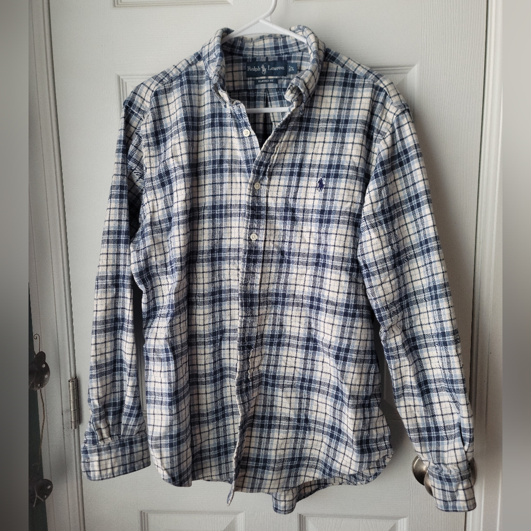 Polo Ralph Lauren Long Sleeve Classic Fit Flannel Shirt Navy White Plaid Xl